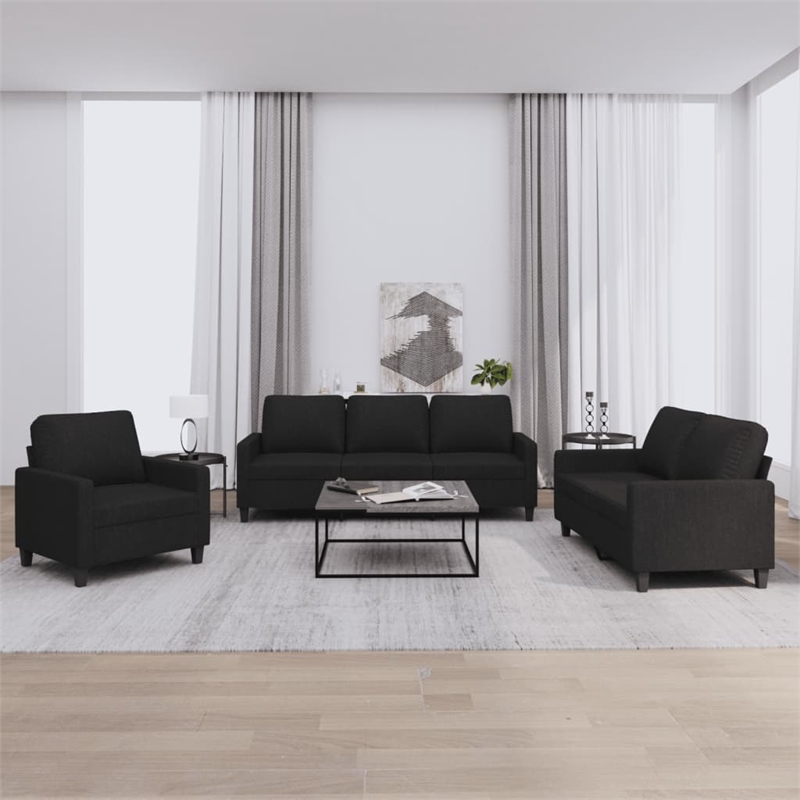 Bowery Hill Contemporary 3-Piece Sofa Set in Black Polyester