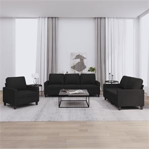 Bowery Hill Contemporary 3-Piece Sofa Set in Black Polyester