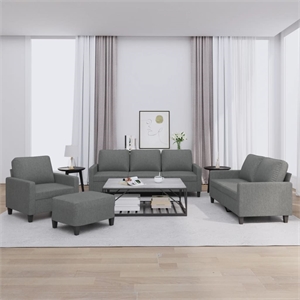Bowery Hill 4 Piece Sofa Set with Cushions in Dark Gray Fabric