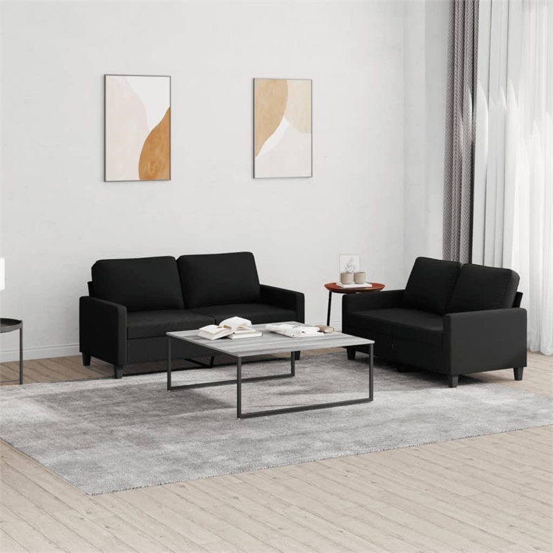 Bowery Hill Contemporary Metal Sofa Set in Black Fabric Polyester