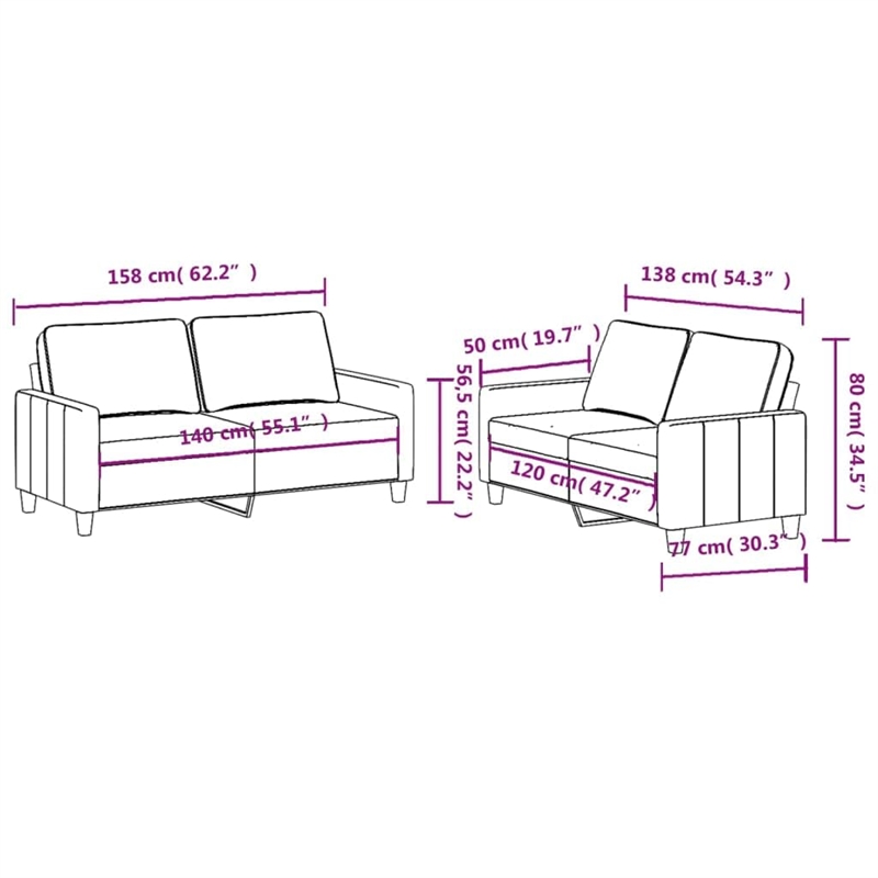 Bowery Hill Contemporary Metal Sofa Set in Black Fabric Polyester