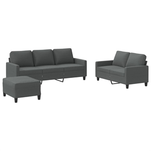 Bowery Hill 3 Piece Sofa Set with Cushions in Dark Gray Fabric