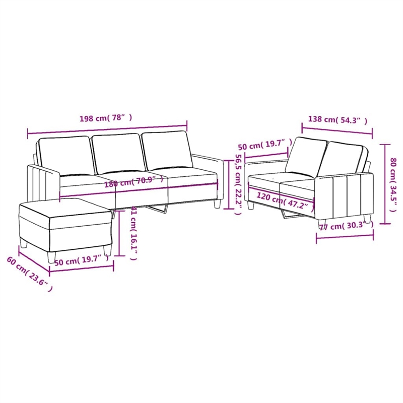 Bowery Hill 3 Piece Sofa Set with Cushions in Dark Gray Fabric