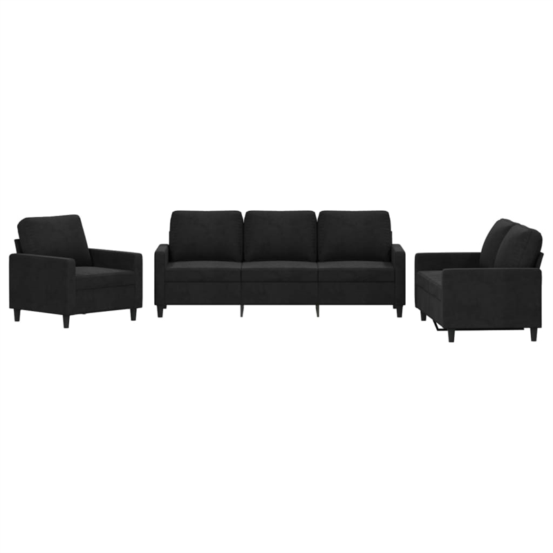Bowery Hill Contemporary Metal Sofa Set in Black Polyester Velvet