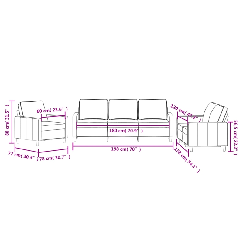 Bowery Hill Contemporary Metal Sofa Set in Black Polyester Velvet
