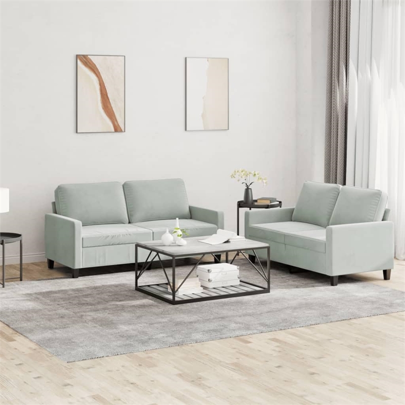 Bowery Hill Contemporary Sofa Set in Light Gray Finish Velvet