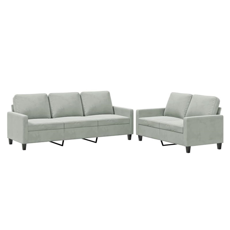 Bowery Hill Contemporary 2-Piece Sofa Set in Light Gray Velvet
