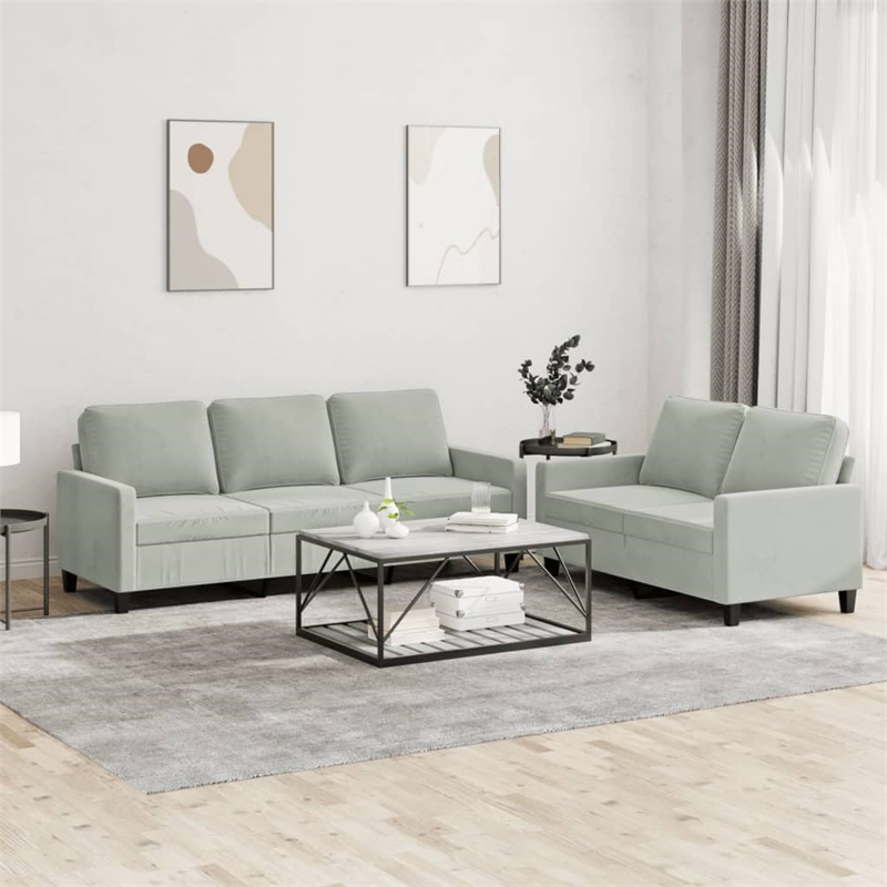 Bowery Hill Contemporary 2-Piece Sofa Set in Light Gray Velvet