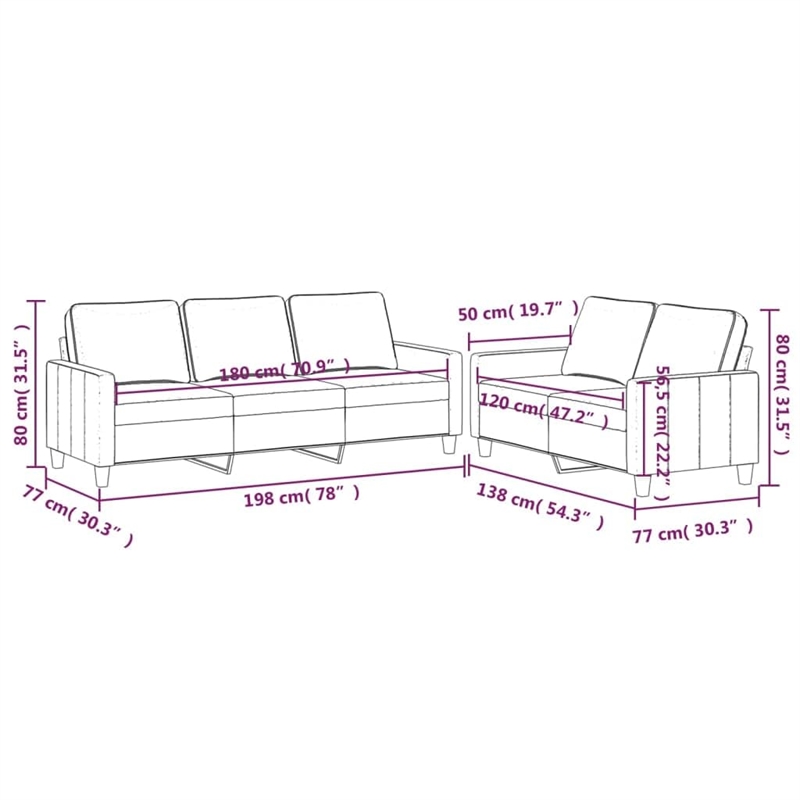Bowery Hill Contemporary 2-Piece Sofa Set in Light Gray Velvet