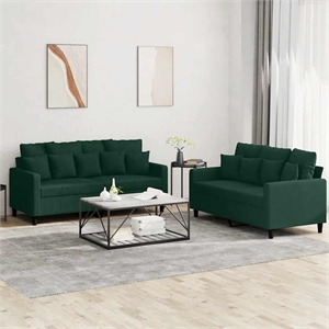 Bowery Hill Contemporary Metal Sofa Set in Dark Green Velvet