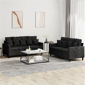Bowery Hill Contemporary Metal Sofa Set in Black Finish Polyester