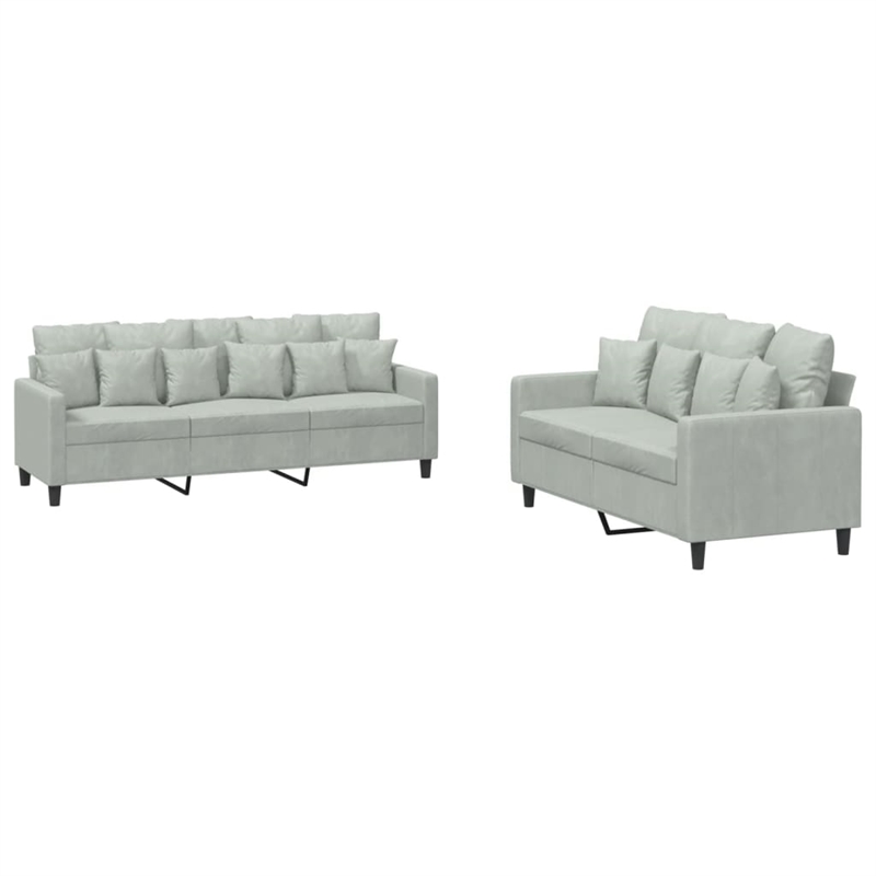 Bowery Hill Contemporary Metal Sofa Set in Light Grey Velvet