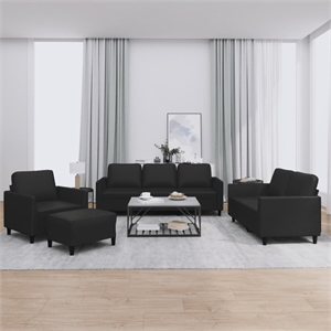 Bowery Hill Metal Large Durable Sofa Set in Black Faux Leather