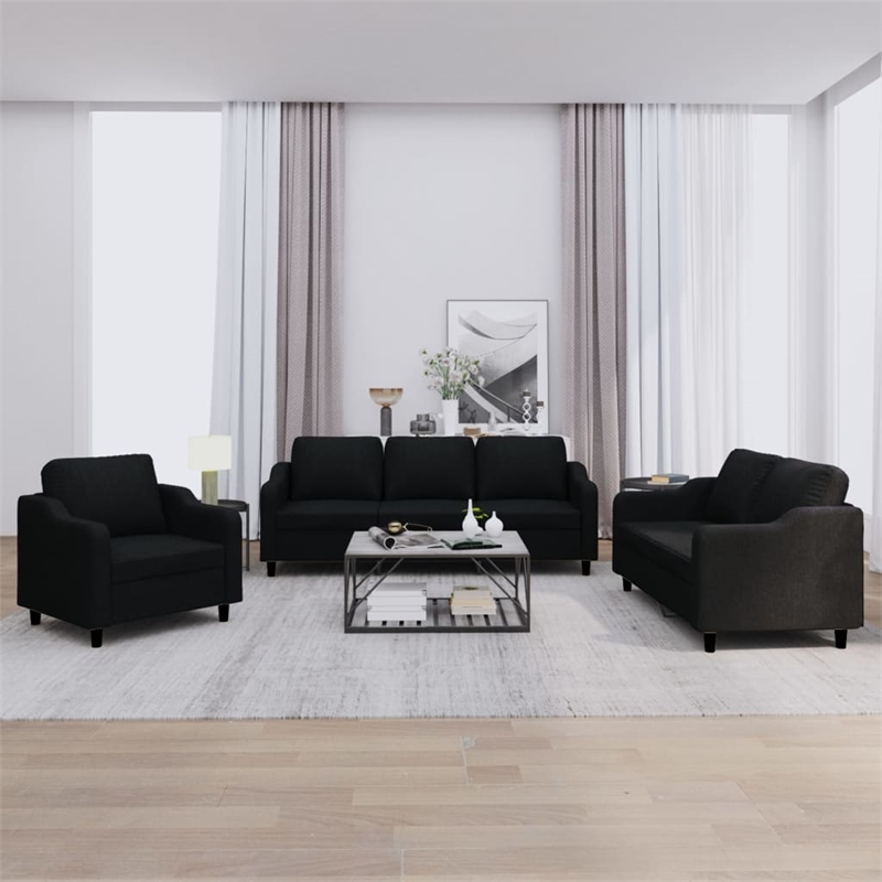 Bowery Hill Contemporary Metal Sofa Set in Black Finish Polyester