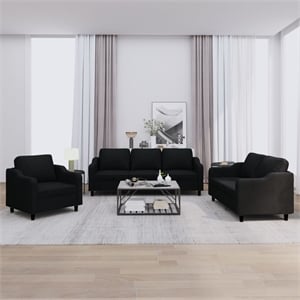 Bowery Hill Contemporary Metal Sofa Set in Black Finish Polyester