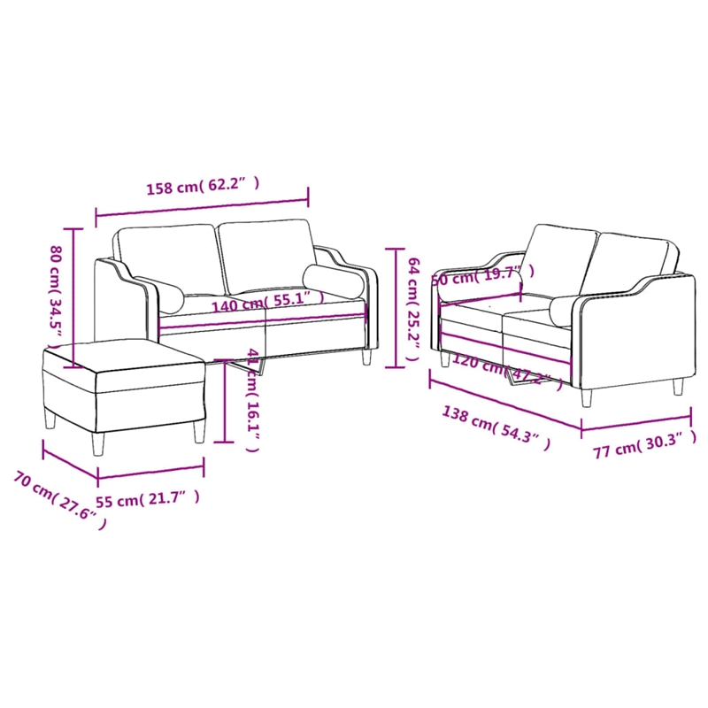 Bowery Hill Rectangular Durable Sofa Set in Dark Gray Fabric
