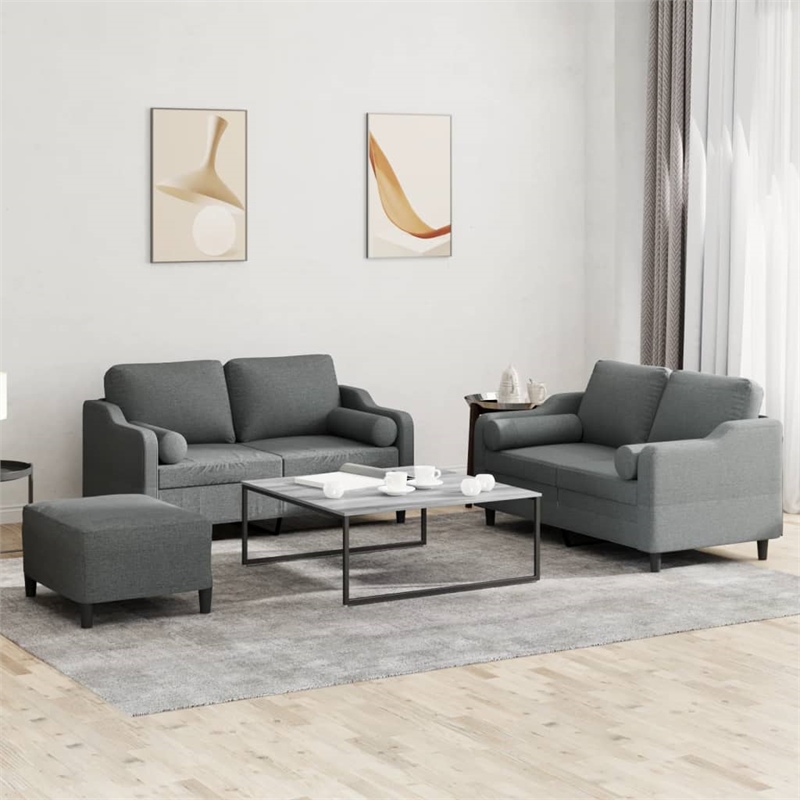 Bowery Hill Rectangular Durable Sofa Set in Dark Gray Fabric