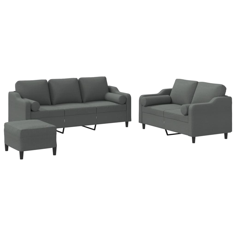Bowery Hill Contemporary Metal Sofa Set in Dark Grey Polyester Fabric