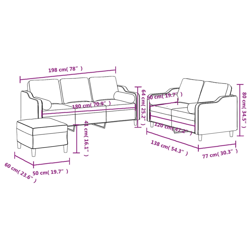 Bowery Hill Contemporary Metal Sofa Set in Dark Grey Polyester Fabric