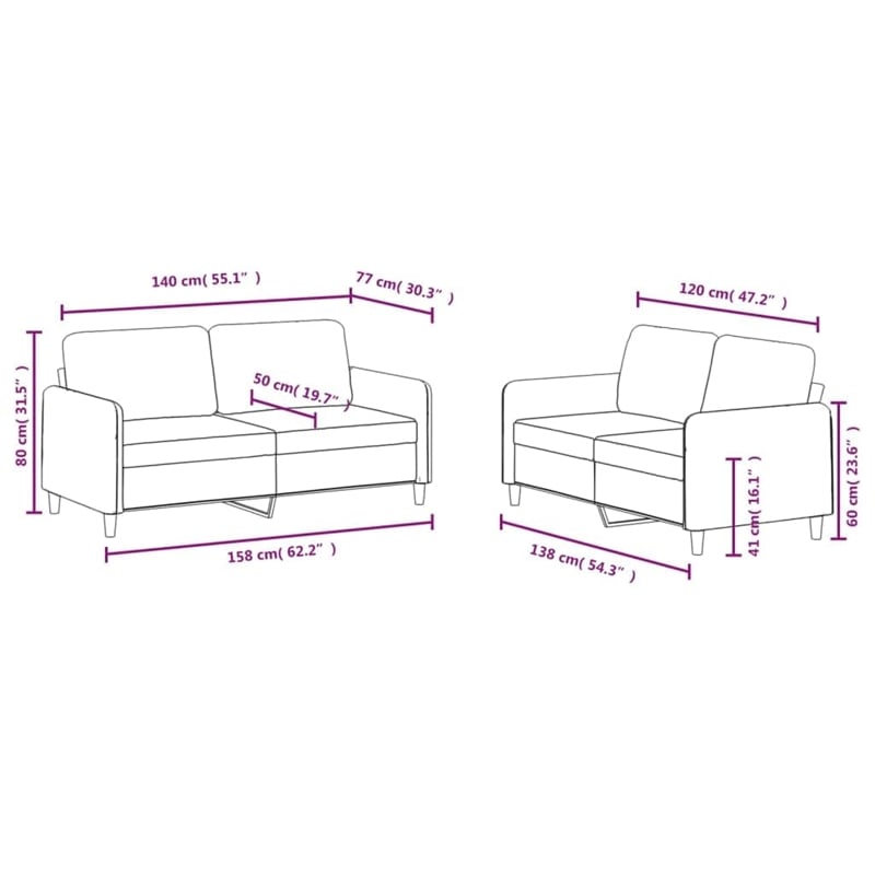 Bowery Hill Contemporary Medium Sofa Set in Black Finish Polyester