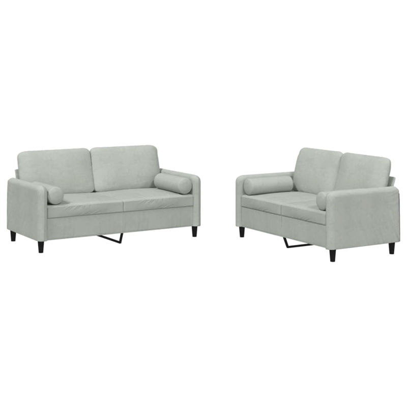 Bowery Hill Contemporary Metal Sofa Set in Light Grey Polyester Velvet
