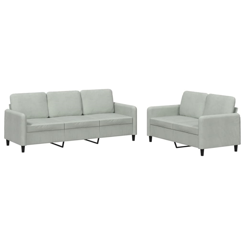 Bowery Hill Contemporary Metal Sofa Set in Light Grey Polyester Velvet