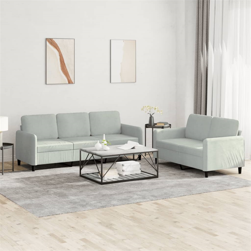 Bowery Hill Contemporary Metal Sofa Set in Light Grey Polyester Velvet