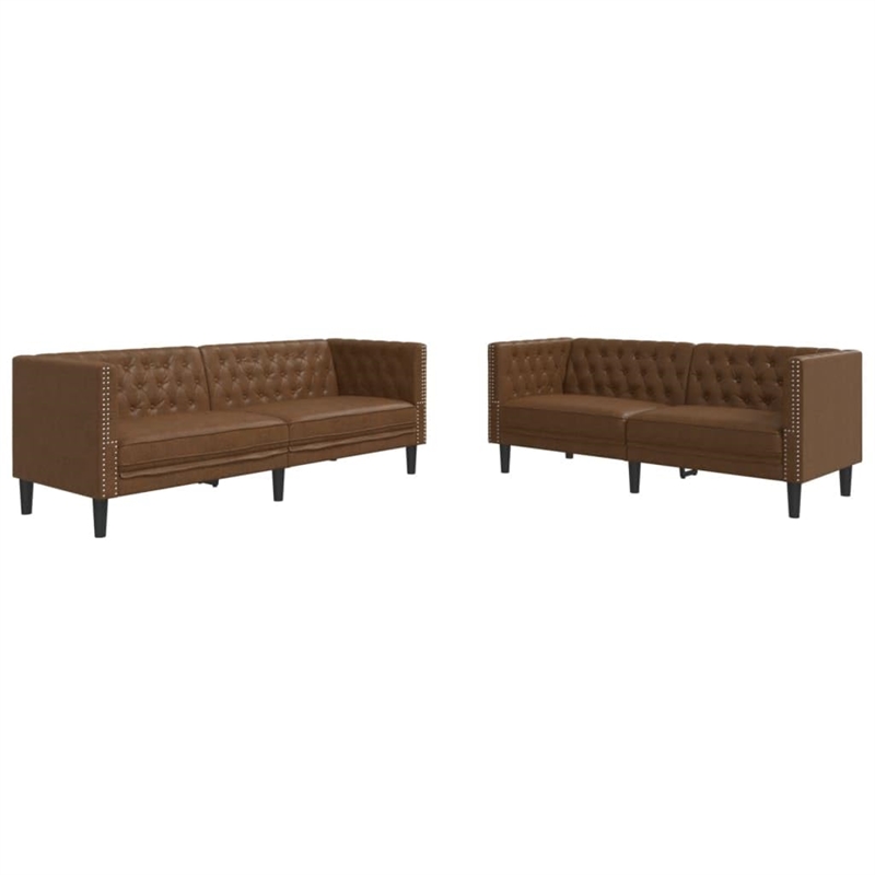 Bowery Hill Contemporary Polyester Chesterfield Sofa Set in Brown
