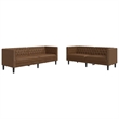 Bowery Hill Contemporary Polyester Chesterfield Sofa Set in Brown