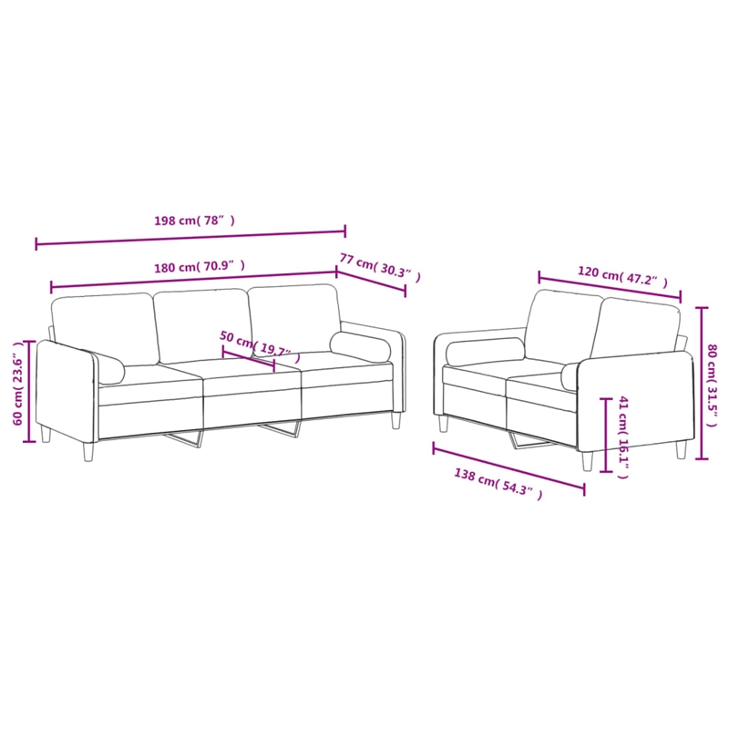Bowery Hill Contemporary Rectangular Sofa Set in Light Grey Velvet