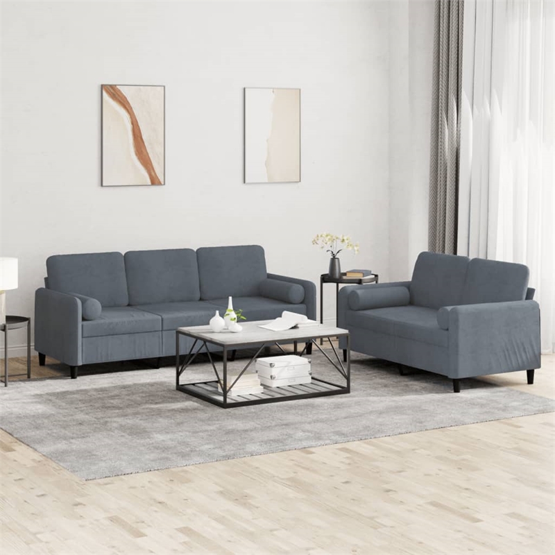 Bowery Hill Contemporary Metal Sofa Set in Dark Grey Polyester Velvet