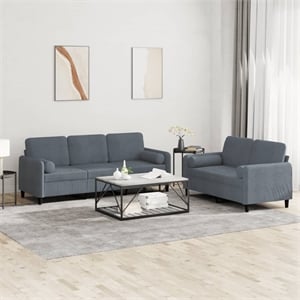 Bowery Hill Contemporary Metal Sofa Set in Dark Grey Polyester Velvet