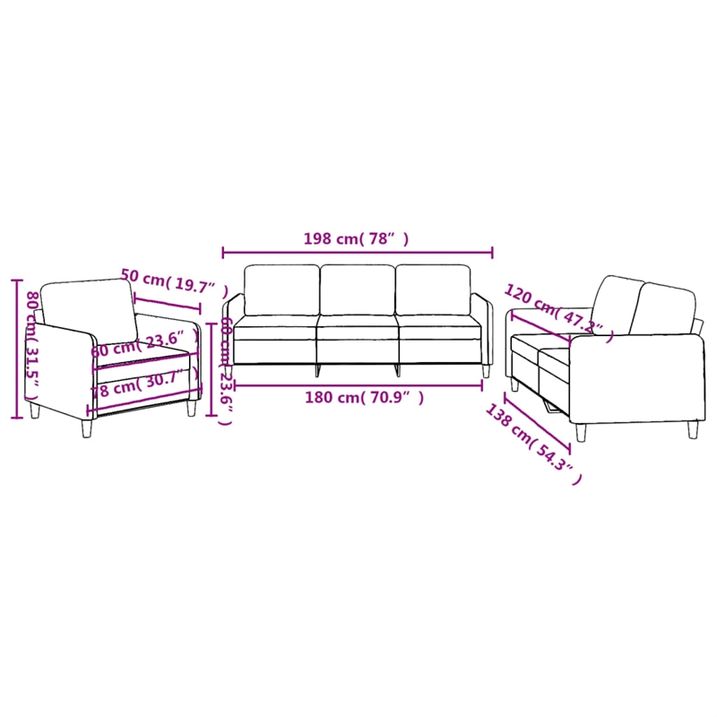 Bowery Hill Contemporary Metal Sofa Set in Black Finish Polyester