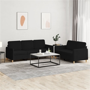 Bowery Hill Contemporary Fabric Sofa Set in Black Finish Fabric