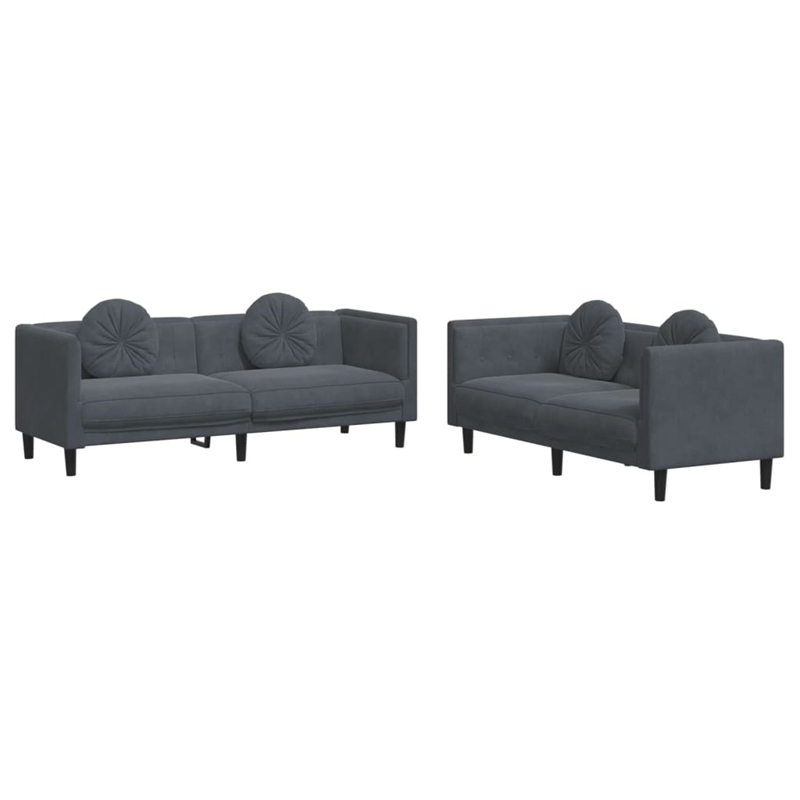 Bowery Hill Contemporary Sofa Set in Dark Gray Polyester Velvet