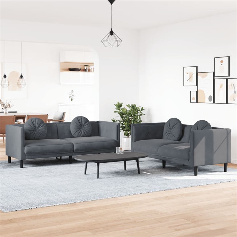Bowery Hill Contemporary Sofa Set in Dark Gray Polyester Velvet