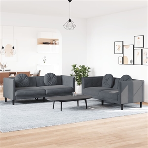 Bowery Hill Contemporary Sofa Set in Dark Gray Polyester Velvet