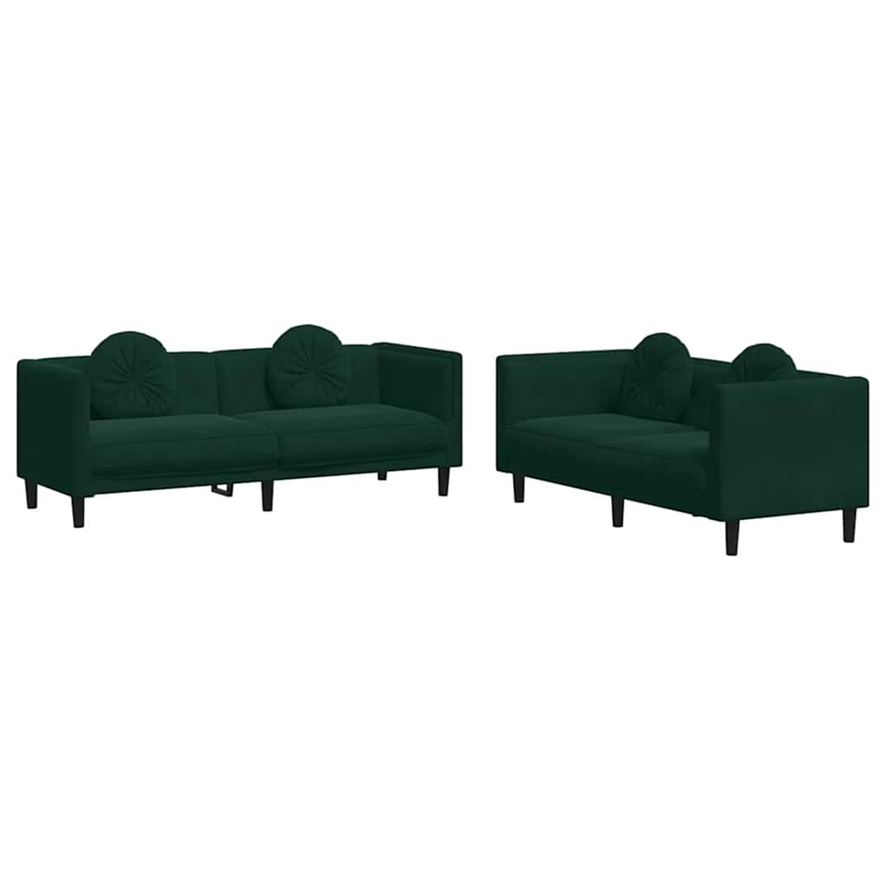 Bowery Hill Contemporary Sofa Set in Dark Green Polyester Velvet