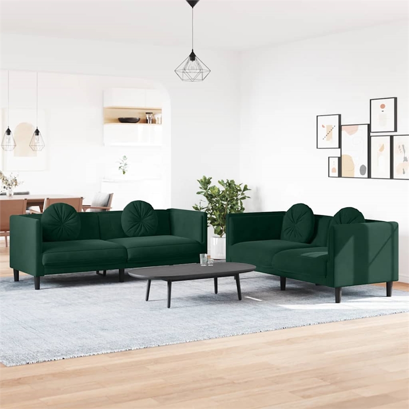 Bowery Hill Contemporary Sofa Set in Dark Green Polyester Velvet
