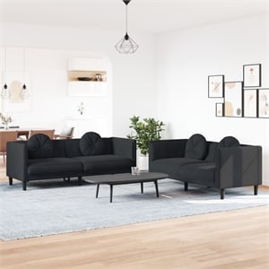 Bowery Hill Contemporary Standard Sofa Set in Black Finish Velvet