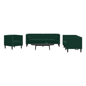 Bowery Hill 3-Seater Chesterfield Sofa Set in Dark Green Velvet