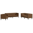 Bowery Hill Contemporary Polyester Chesterfield Sofa Set in Brown