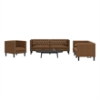 Bowery Hill Contemporary Polyester Chesterfield Sofa Set in Brown