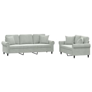 Bowery Hill 2-Seater and a 3-Seater Sofa Set in Light Gray Velvet
