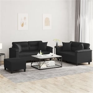 Bowery Hill Contemporary Metal Sofa Set in Black Faux Leather