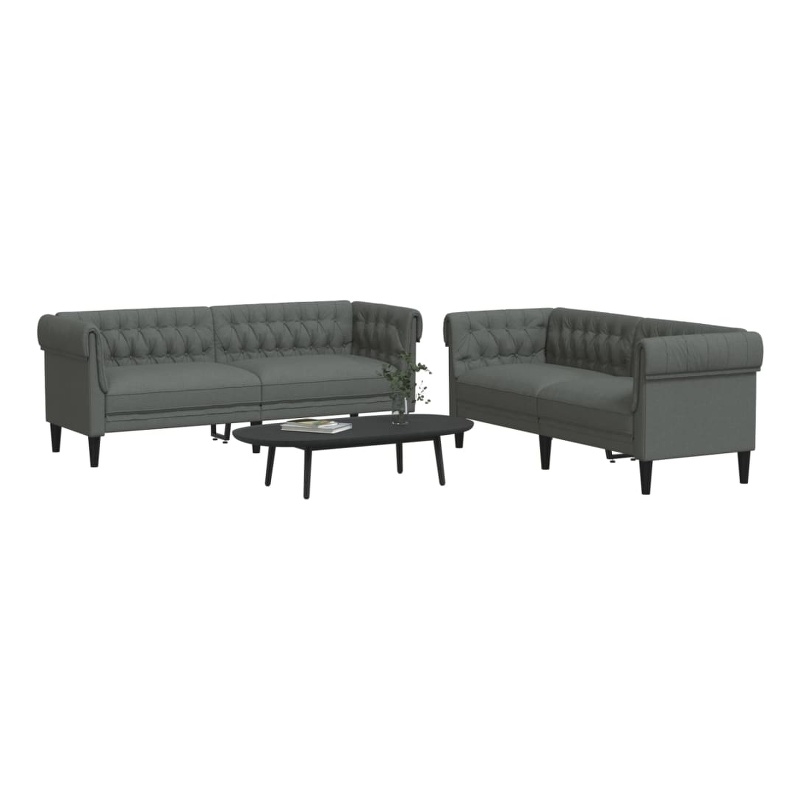 Bowery Hill Contemporary Sofa Set in Dark Grey Finish Polyester