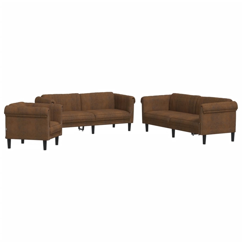 Bowery Hill Contemporary Wooden Medium Sofa Set in Brown Polyester