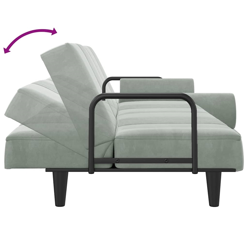 Bowery Hill Standard Sofa Bed in Light Gray Polyester Velvet