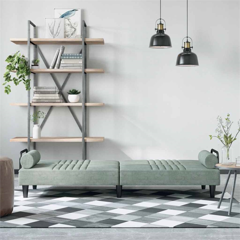 Bowery Hill Standard Sofa Bed in Light Gray Polyester Velvet