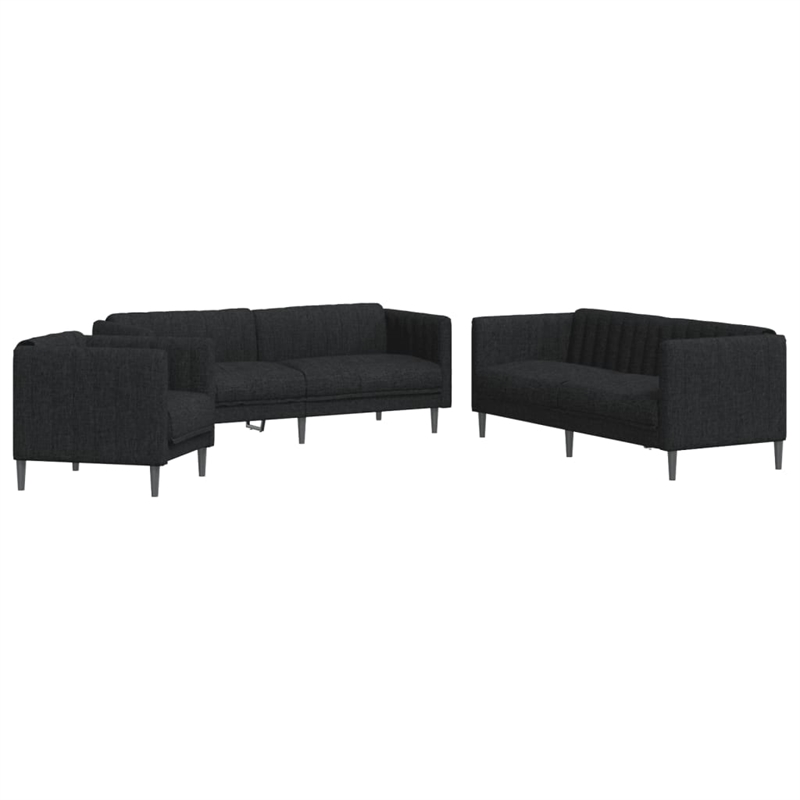 Bowery Hill Contemporary Durable Sofa Set in Black Polyester